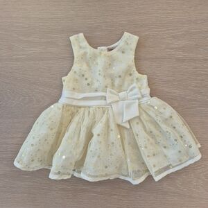 Toddler 12 Months Nanette Lepore Girls Cream and Gold Sequin Tulle Dress